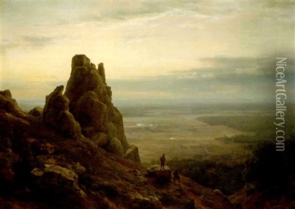 Blick Von Einer Felsigen Anhohe In Eine Weite Landschaft Oil Painting - Karl Friedrich Lessing