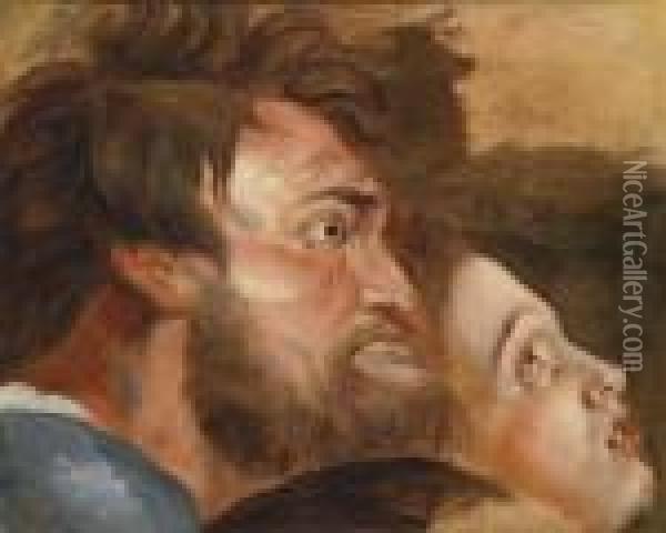 Study Of Three Heads Looking Upwards Oil Painting - Peter Paul Rubens