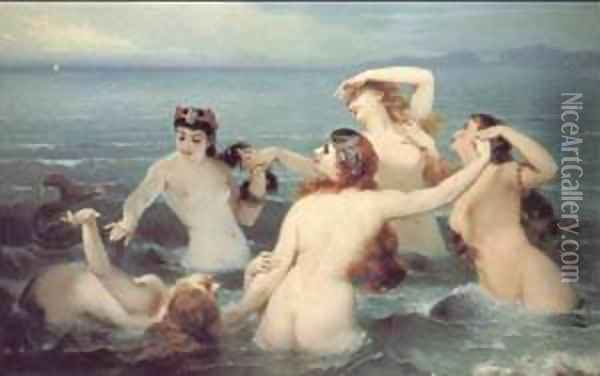 Mermaids Frolicking in the Sea Oil Painting - Charles Edouard Boutibonne