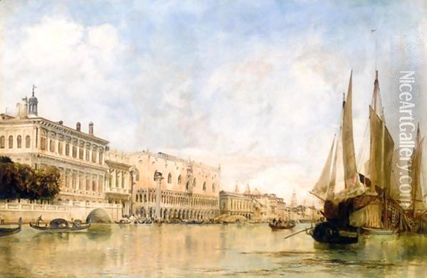View Of The Molo, Venice, With The Piazzetta Di San Marco And The Doge's Palace Oil Painting - Edward William Cooke