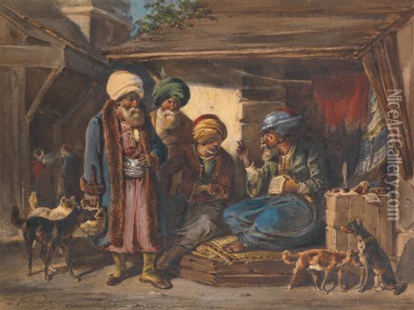 L'ecrivain Public A Constantinople Oil Painting - Joseph Zephyris Gengembre