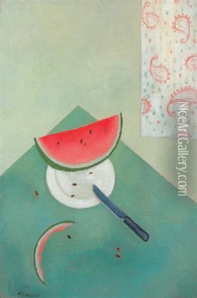 Still Life With Watermelon Oil Painting - David Shterenberg