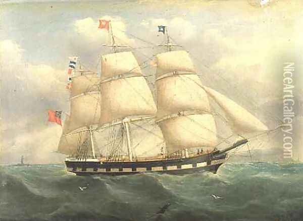 An English Square Rigged Ship off the Coast Oil Painting - Joseph Heard