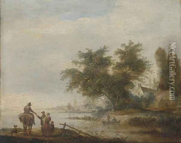 The ferry crossing Oil Painting - Dutch School