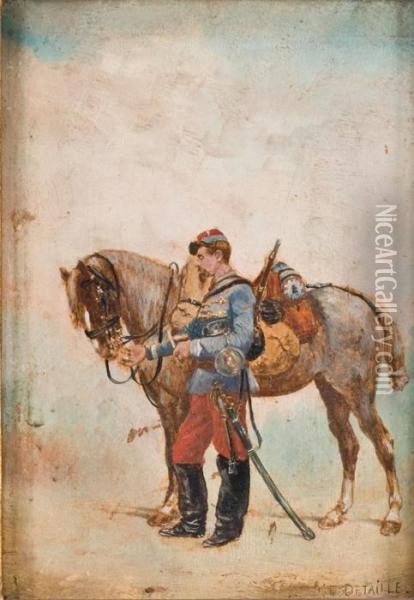 Soldat Et Son Cheval Oil Painting - Jean Baptiste Edouard Detaille
