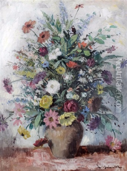 Still Life With Vase Of Flowers Oil Painting - Bela Ivanyi Gruenwald
