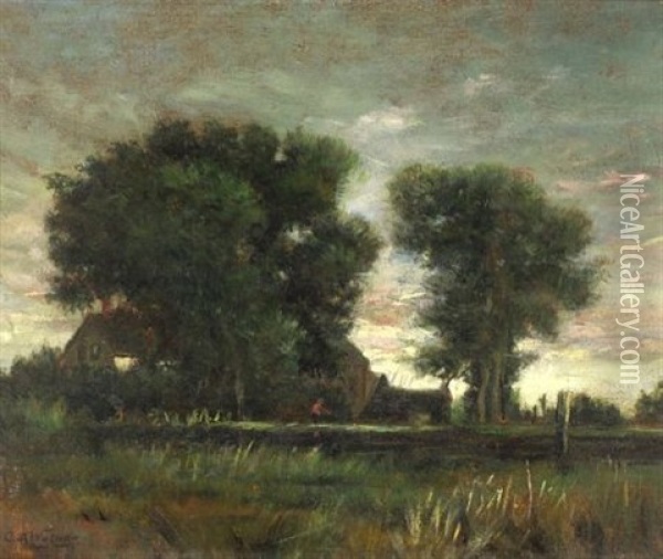Enjoying The Evening At The House Across The Meadow Oil Painting - Charles Alvah Walker
