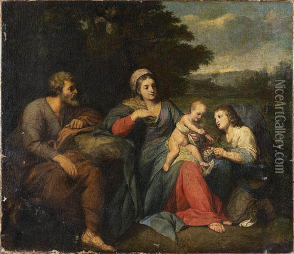 La Sainte Famille Et Un Ange Dans Un Paysage Oil Painting - Renaud Levieux