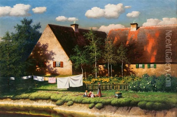Blick Auf Ein Gehoft An Einem Prachtvollen Sommertag Oil Painting - Paul Wilhelm Keller-Reutlingen