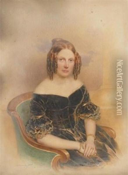 Portrait Of A Lady, Seated,wearing Black Oil Painting - Anton Hahnisch