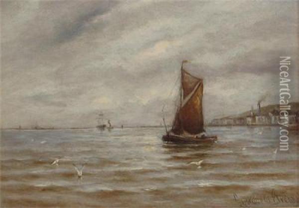 A Fishing Boat Near The Shore Oil Painting - Gustave de Breanski