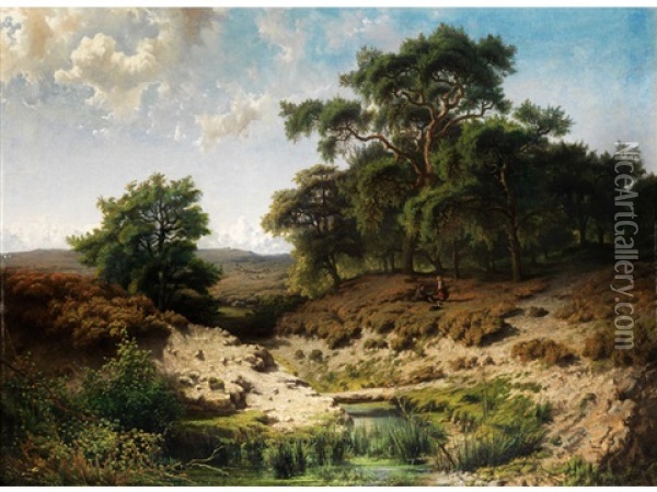 Baumlandschaft Mit Wasserlauf Und Figurenstaffage Oil Painting - Paul Joseph Constantin Gabriel