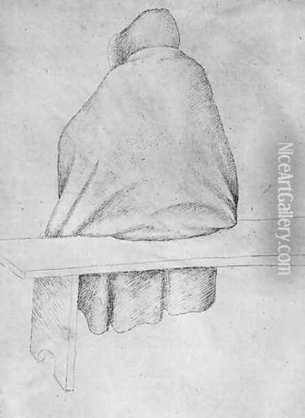 Monk seated on a bench, seen from behind, from the The Vallardi Album Oil Painting - Antonio Pisano (Pisanello)