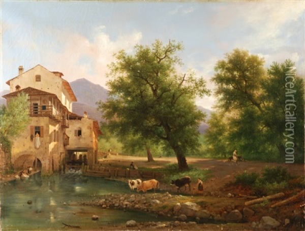 Paesaggio Lombardo Con Mulino Oil Painting - Giuseppe Canella I