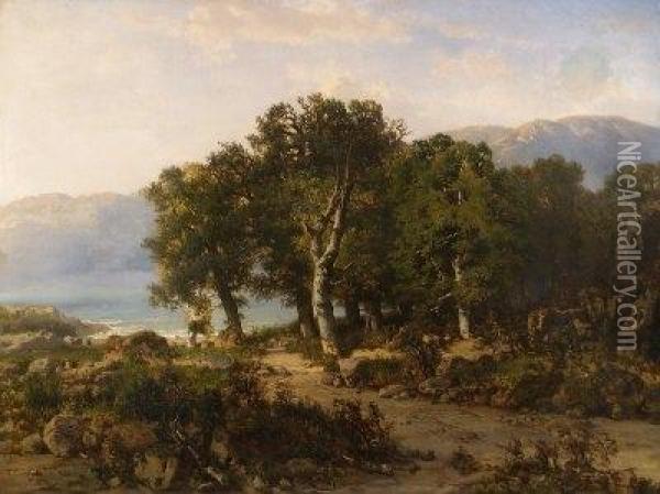 Italienische Landschaft. Oil Painting - Heinrich Gartner