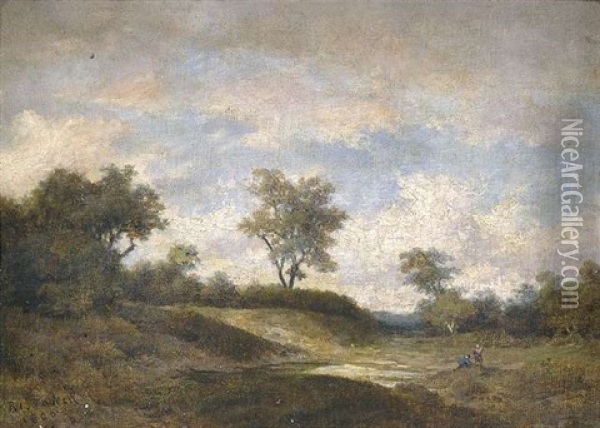 Sommerlandschaft Bei Bewolktem Himmel Mit Figurenstaffage Oil Painting - Remigius Adrianus van Haanen