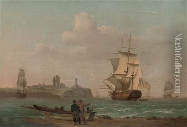 A Merchantman Lowering Her Sails And Running Into Tynemouth Oil Painting - William Anderson