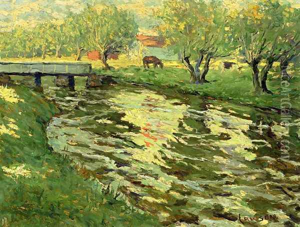 Horses Grazing by a Stream Oil Painting - Ernest Lawson
