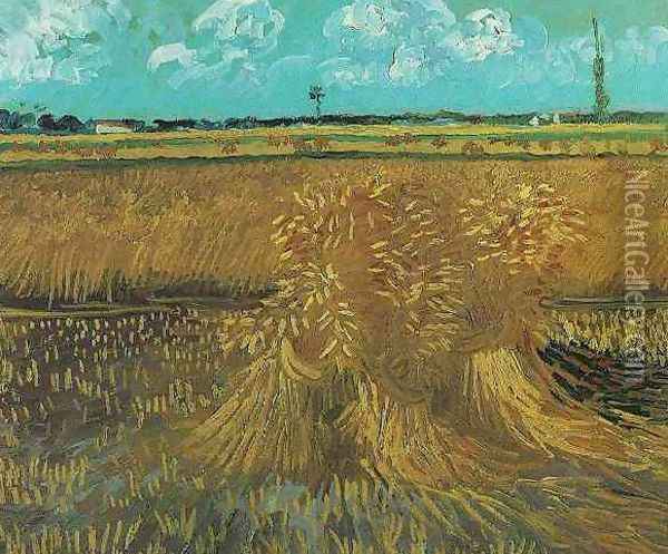Wheat Field With Sheaves Oil Painting - Vincent Van Gogh