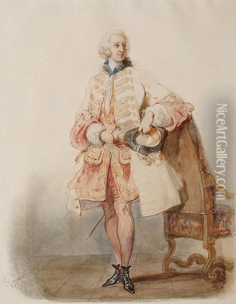 A Standing, Elegantly Dressed Gentleman Oil Painting - Eugene Louis Lami
