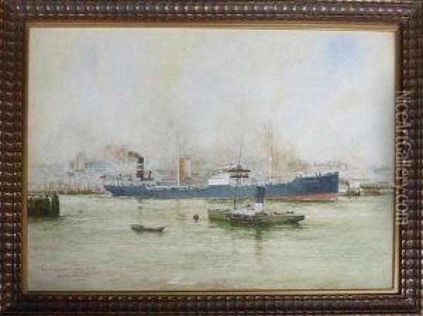 The Merchant Steamer British Governor Passing North Shields Oil Painting - William Minshall Birchall
