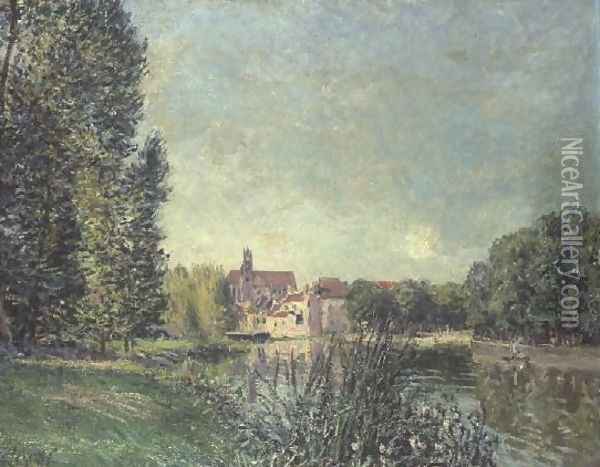 The Loing Canal and the Church at Moret, 1886 Oil Painting - Alfred Sisley