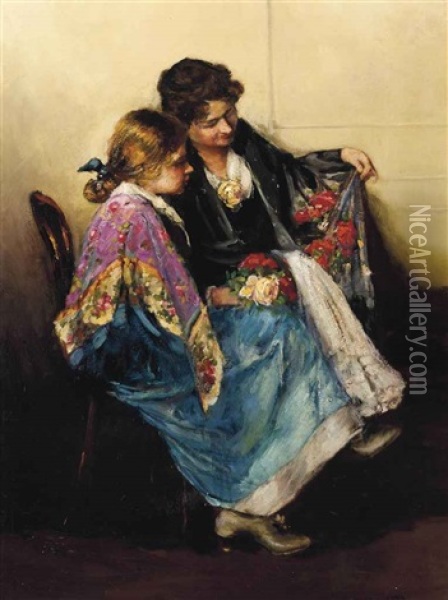 The Flower Girls Oil Painting - Cesare Laurenti