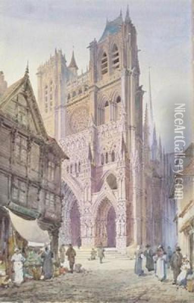 Amien Cathedral, A Cathedral Interior Oil Painting - Charles Rousse