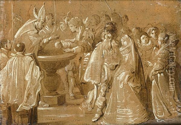 The Baptism Of A Child Oil Painting - Antonius Sallaert
