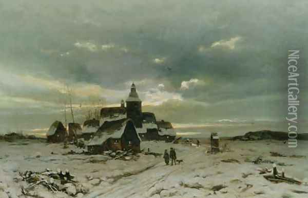 A Village in the Snow Oil Painting - Friedrich Josef Nicolai Heydendahl
