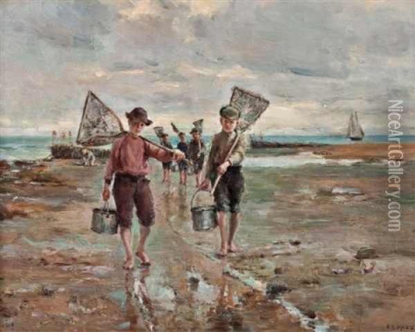Young Smelt Fishermen Oil Painting - Charles Eugene Moss