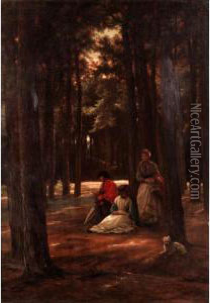 A Rest In The Forest Oil Painting - Josephus Laurentius Dyckmans