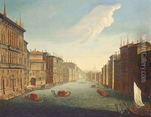 The Grand Canal, Venice, looking East from the Palazzo Balbi to the Rialto Bridge Oil Painting - Francesco Tironi