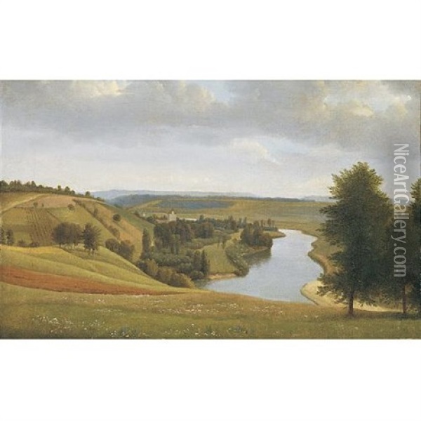 River Landscape Oil Painting - Alexandre Hyacinthe Dunouy