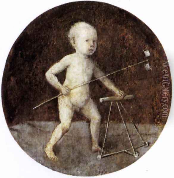 Christ Child with a Walking Frame 1480s Oil Painting - Hieronymous Bosch