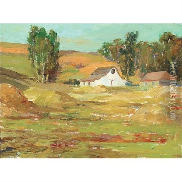 A Barn In A Landscape With Trees In The Background Oil Painting - Selden Connor Gile