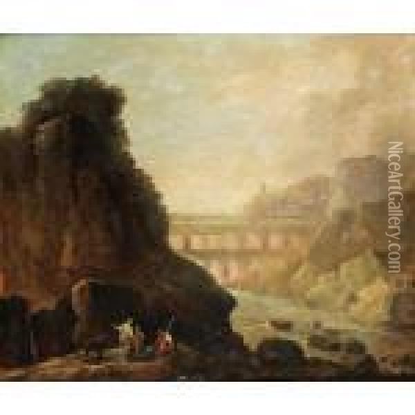Vue Imaginaire Du Pont Du Gard Oil Painting - Hubert Robert