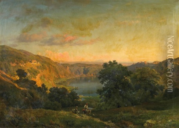 Blick Auf Den Nemi-see In Den Albaner Bergen Oil Painting - Ludwig Heinrich Theodor (Louis) Gurlitt