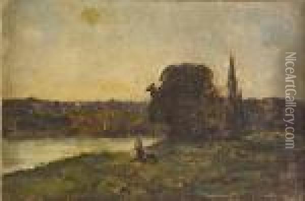 Figure By A River Oil Painting - Nathaniel Hone