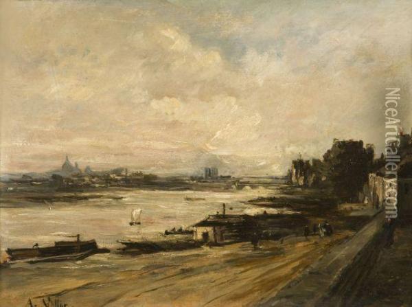 La Seine A Bercy Oil Painting - Antoine Vollon