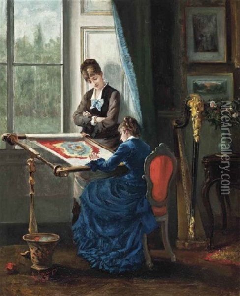The Embroidery Lesson Oil Painting - Albert Ludovici Jr.