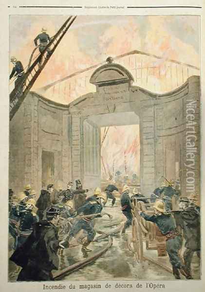 Fire in the Scene Dock of the Opera de Paris, from Le Petit Journal, 22nd January 1894 Oil Painting - Oswaldo Tofani