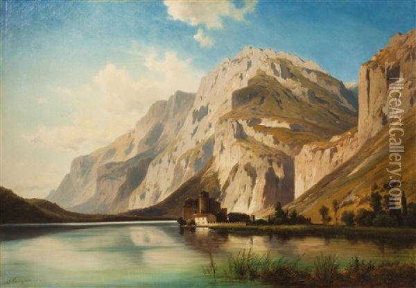 Die Burg Toblino Nahe Trident In Norditalien Oil Painting - Alois Kirnig