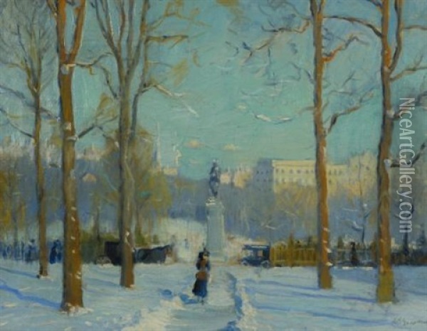 Up Columbus Avenue -- Walk-on Common Oil Painting - Arthur Clifton Goodwin