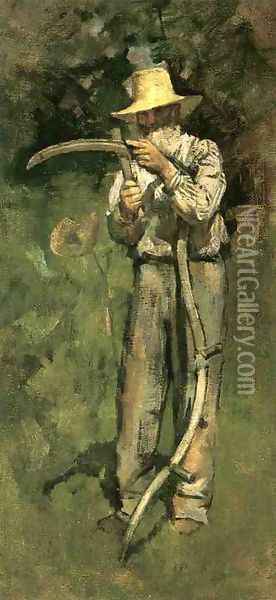Man with Scythe Oil Painting - Theodore Robinson