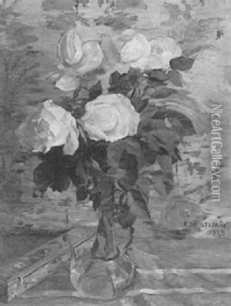 Still Life Of White Roses Oil Painting - Vincenzo De Stefani