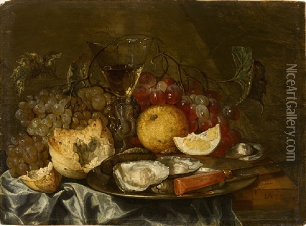 Fruhstucksstillleben Mit Weintrauben Und Austern Oil Painting - Abraham van Beyeren