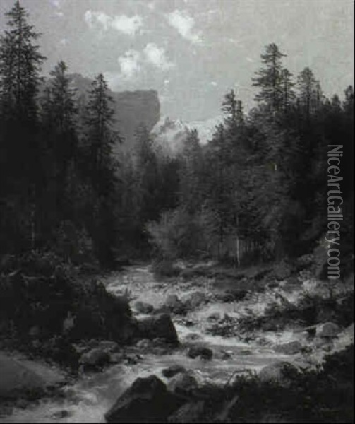 Mountain River Landscape Oil Painting - Carl Hasch