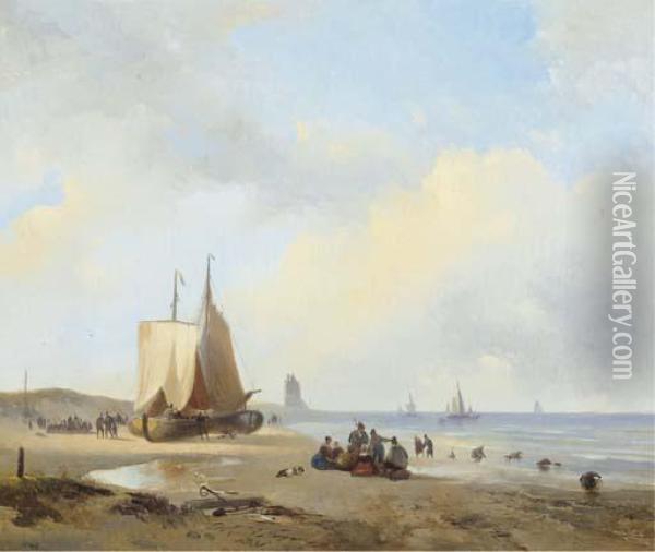 Activities On A Sunlit Beach Oil Painting - Wijnandus Johannes Josephus Nuyen