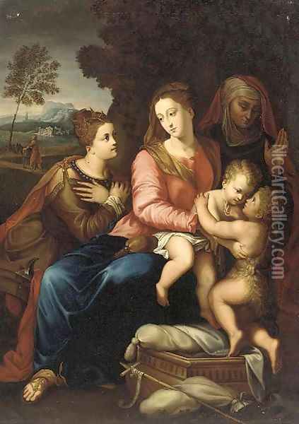 The Virgin and Child with St. John the Baptist, St. Anne and St. Catherine of Alexandria Oil Painting - Raphael